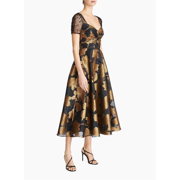 Theia Sonya Metallic Floral A-Line Dress US 2 $745 - Picture 3 of 16